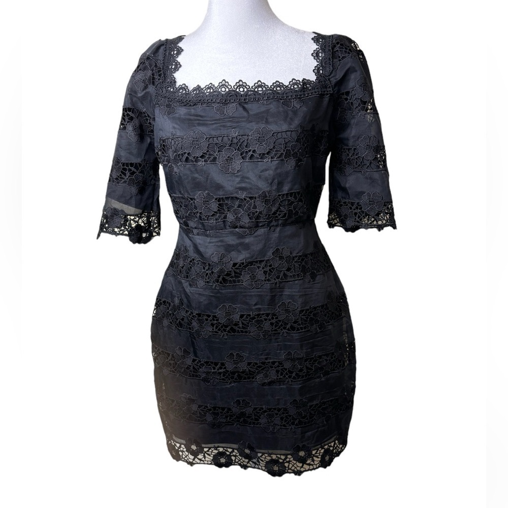 Lulu’s Little Black Dress Floral Lace Mini Length Square Neckline size Small